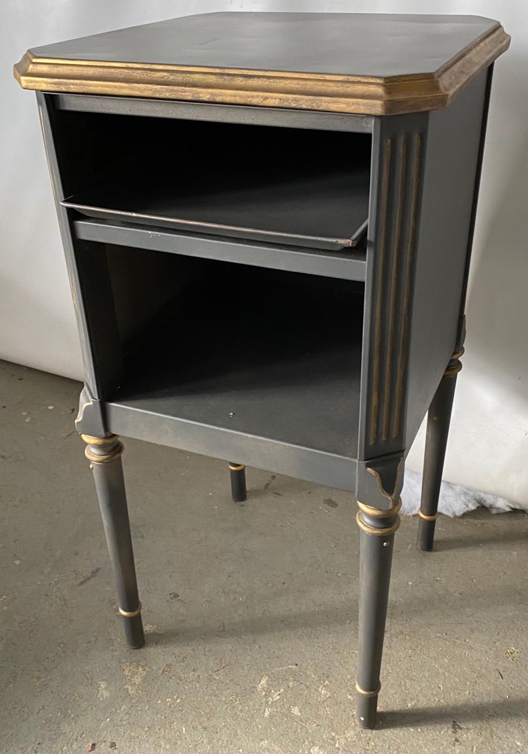 Louis XVI Style Painted Metal Nightstand In Good Condition For Sale In Sheffield, MA