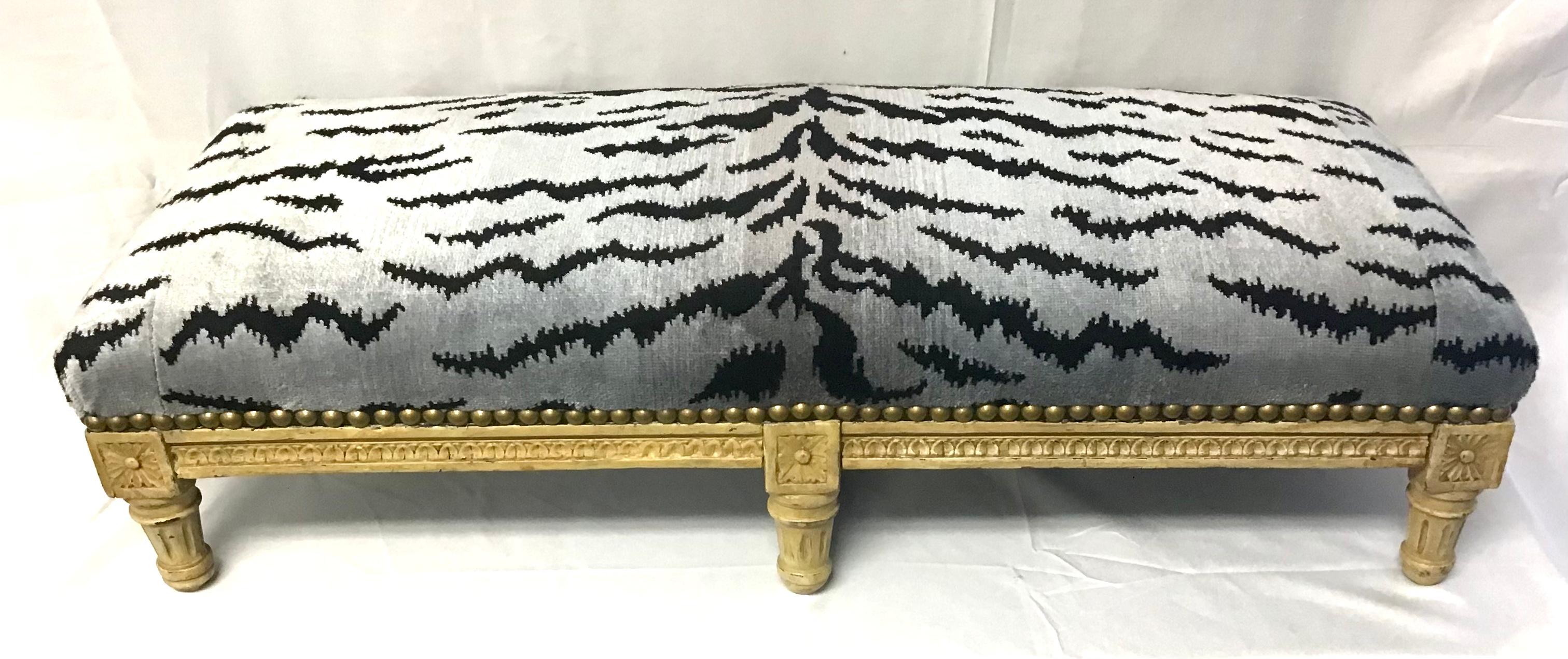 French Louis XVI Style Painted Scalamandre Upholstered Bench