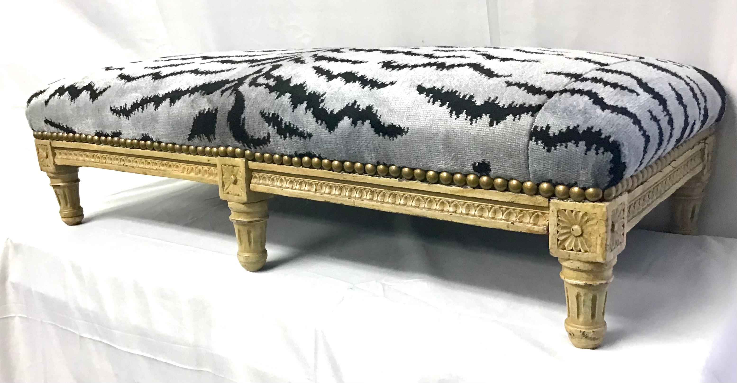 19th Century Louis XVI Style Painted Scalamandre Upholstered Bench