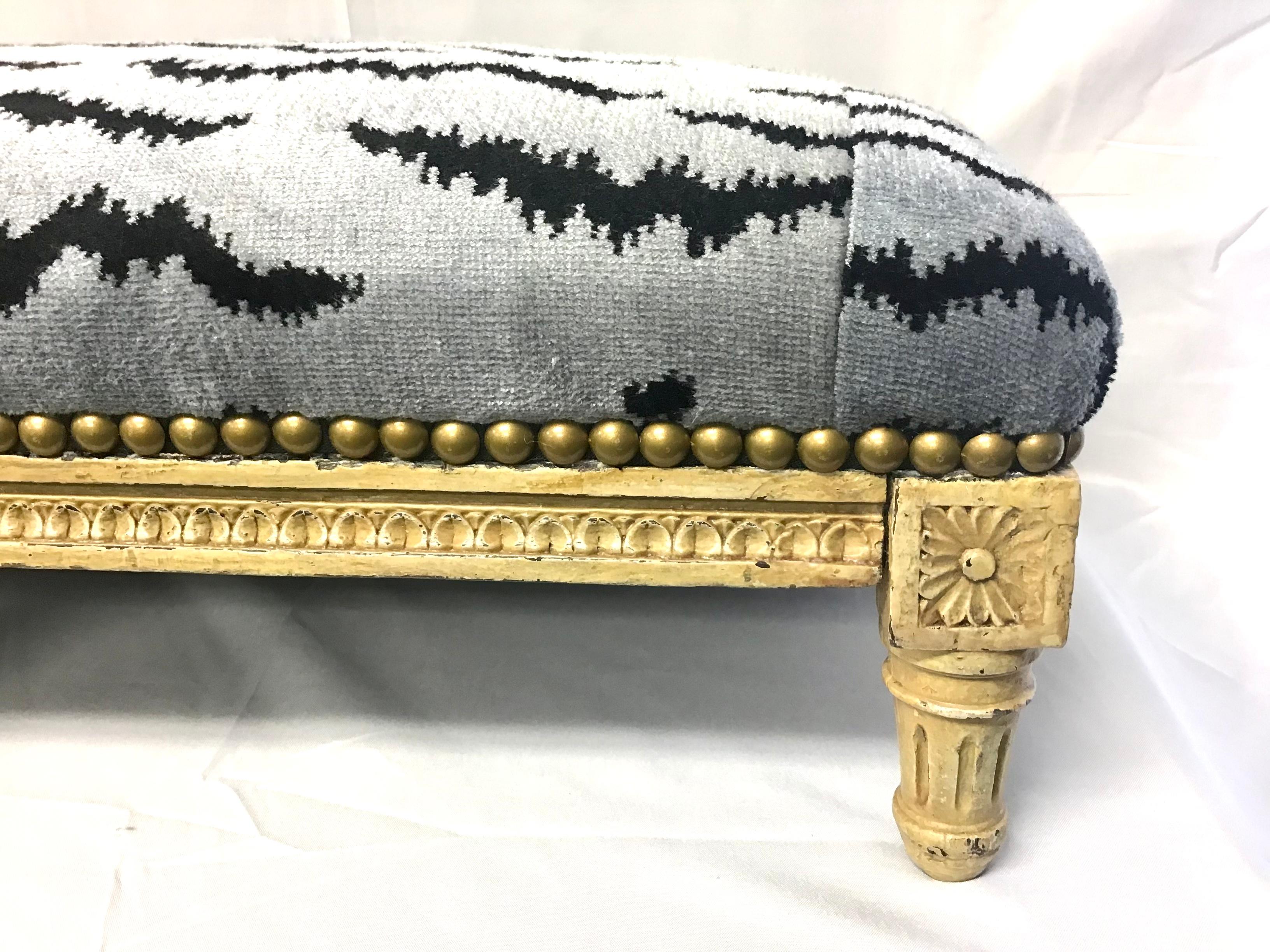 Wood Louis XVI Style Painted Scalamandre Upholstered Bench