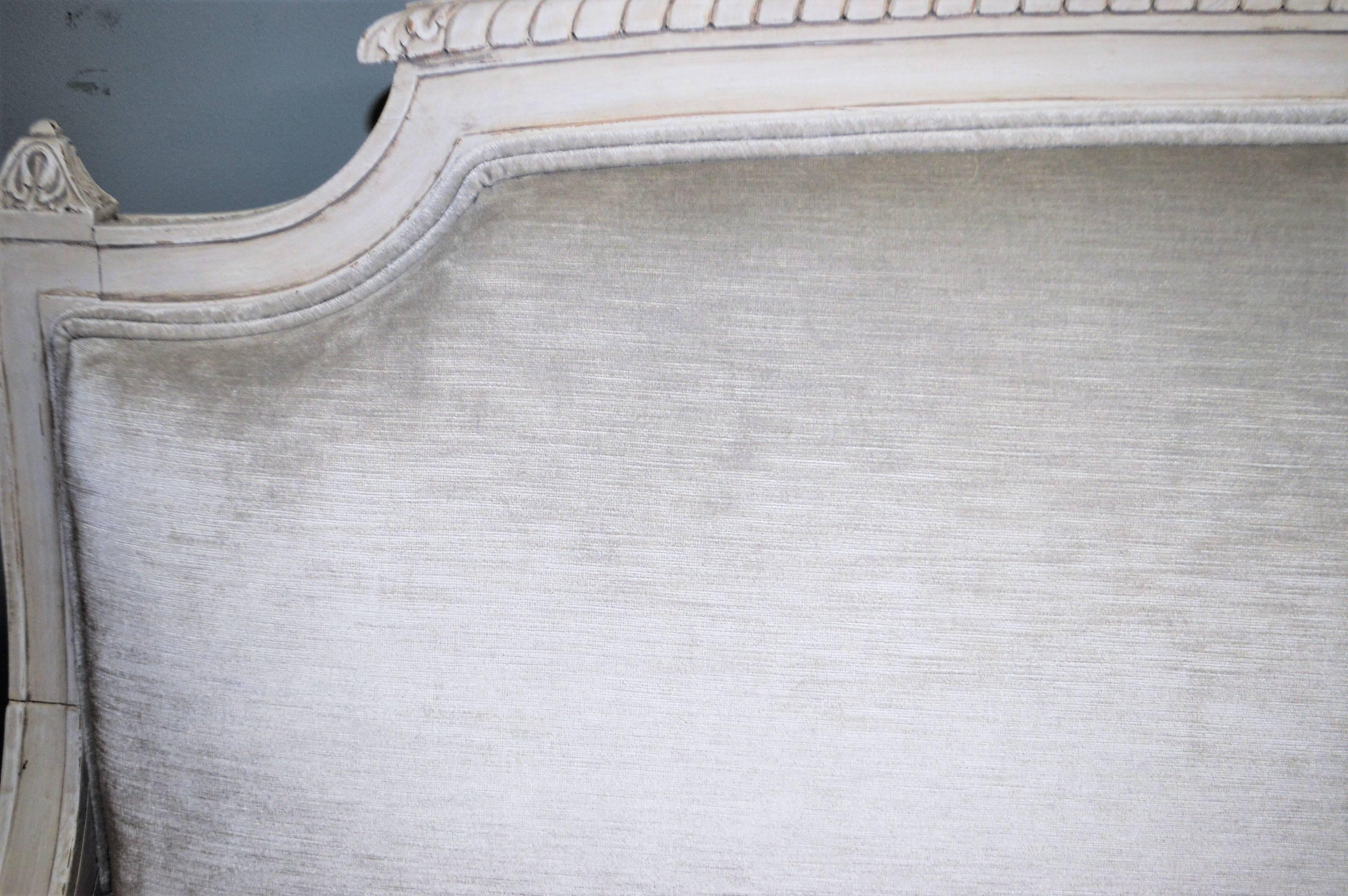Louis XVI Style Painted Settee Newly Upholstered in a Grey Velvet Chenille 3