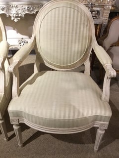 Louis XVI Style Painted White Armchairs, Midcentury