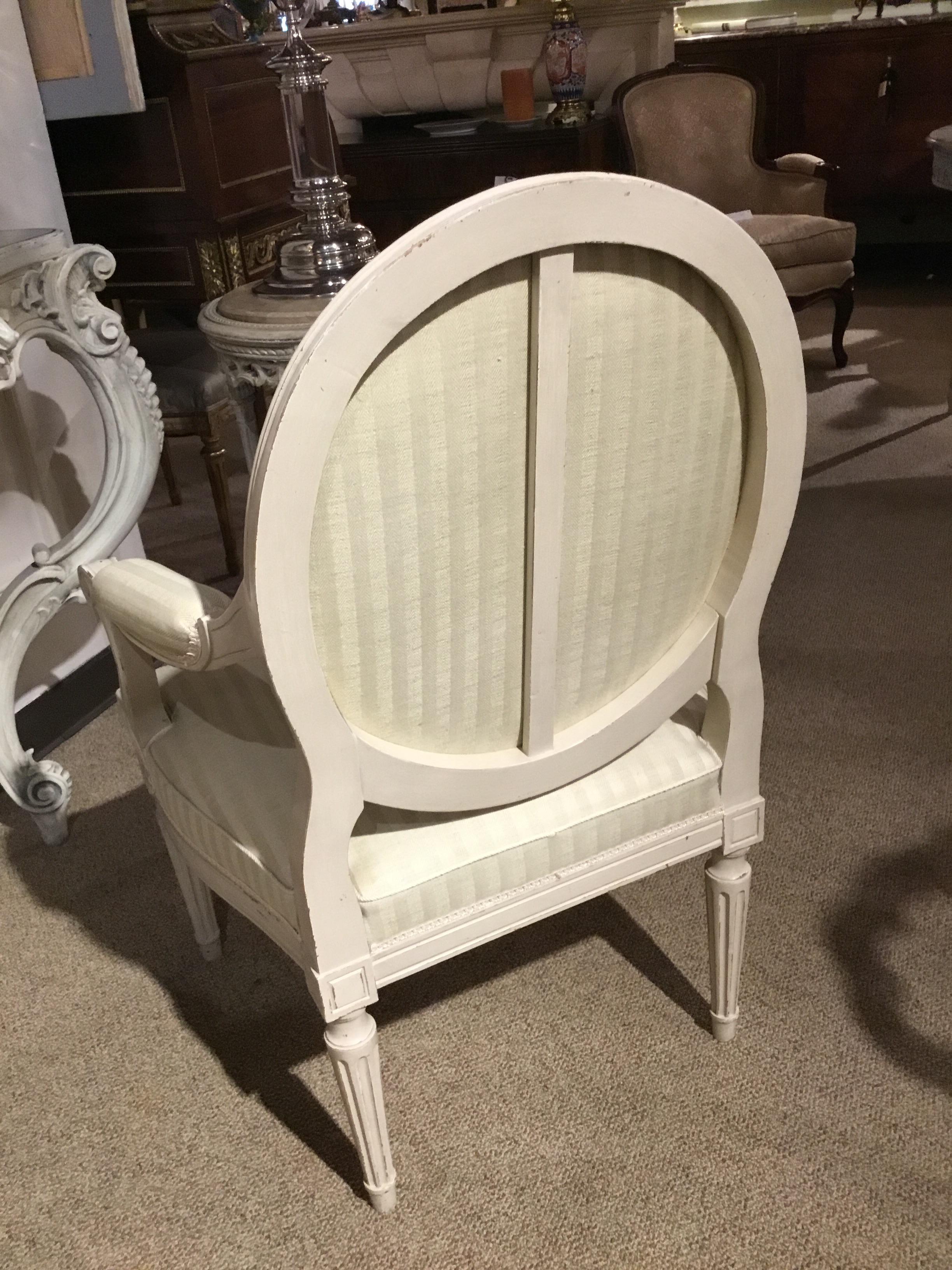 Hand-Painted Louis XVI Style Painted White Armchairs, Midcentury For Sale