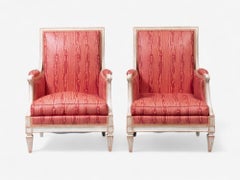 Louis XVI Style, Painted Wood, Pink Fabric, Bergere Chairs, France, 1960s