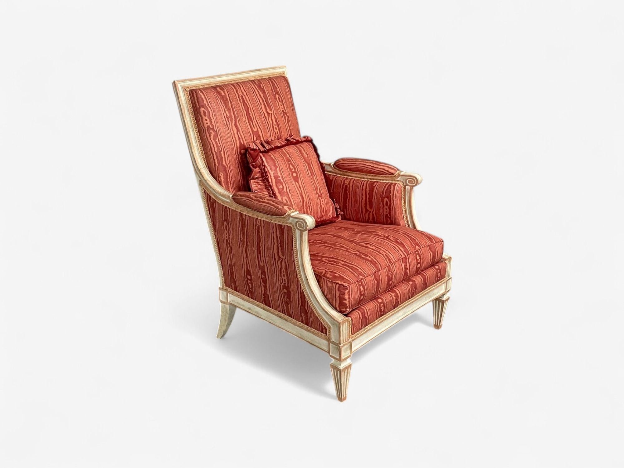 Mid-20th Century Louis XVI Style, Painted Wood, Pink Fabric, Bergere Chairs, France, 1960s For Sale