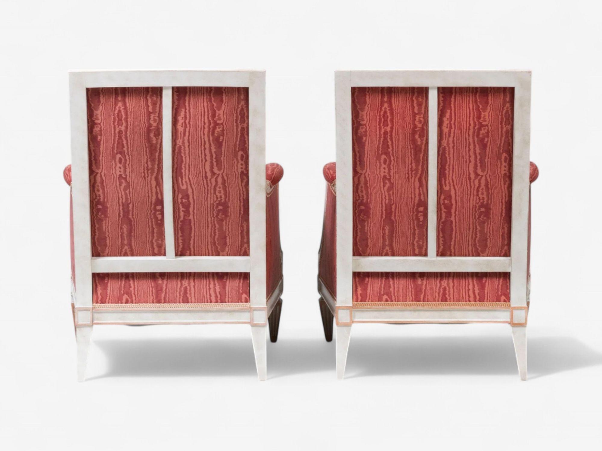 Louis XVI Style, Painted Wood, Pink Fabric, Bergere Chairs, France, 1960s For Sale 1