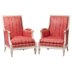 Louis XVI Style, Painted Wood, Pink Fabric, Bergere Chairs, France, 1960s