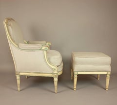 Louis XVI Style Paintwood Armchair and Ottomane, Late 19th Century