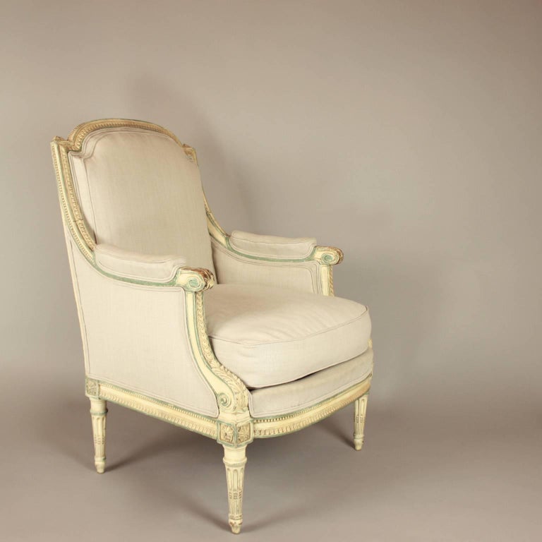 Louis XVI Style Paintwood Armchair and Ottomane, Late 19th Century at