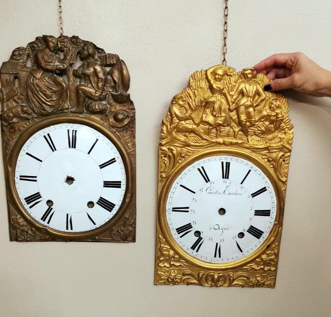 Louis XVI Style Pair of Enameled and Gilded Pediments of French Pendulum Clock 10