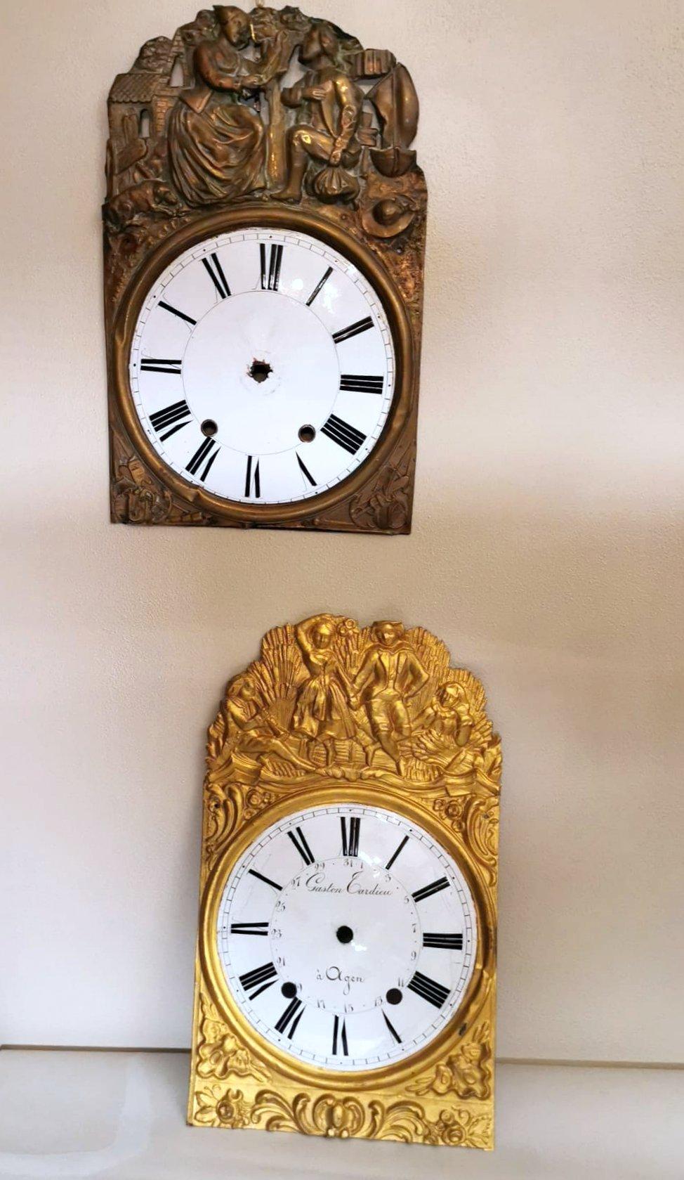 Louis XVI Style Pair of Enameled and Gilded Pediments of French Pendulum Clock In Good Condition In Prato, Tuscany