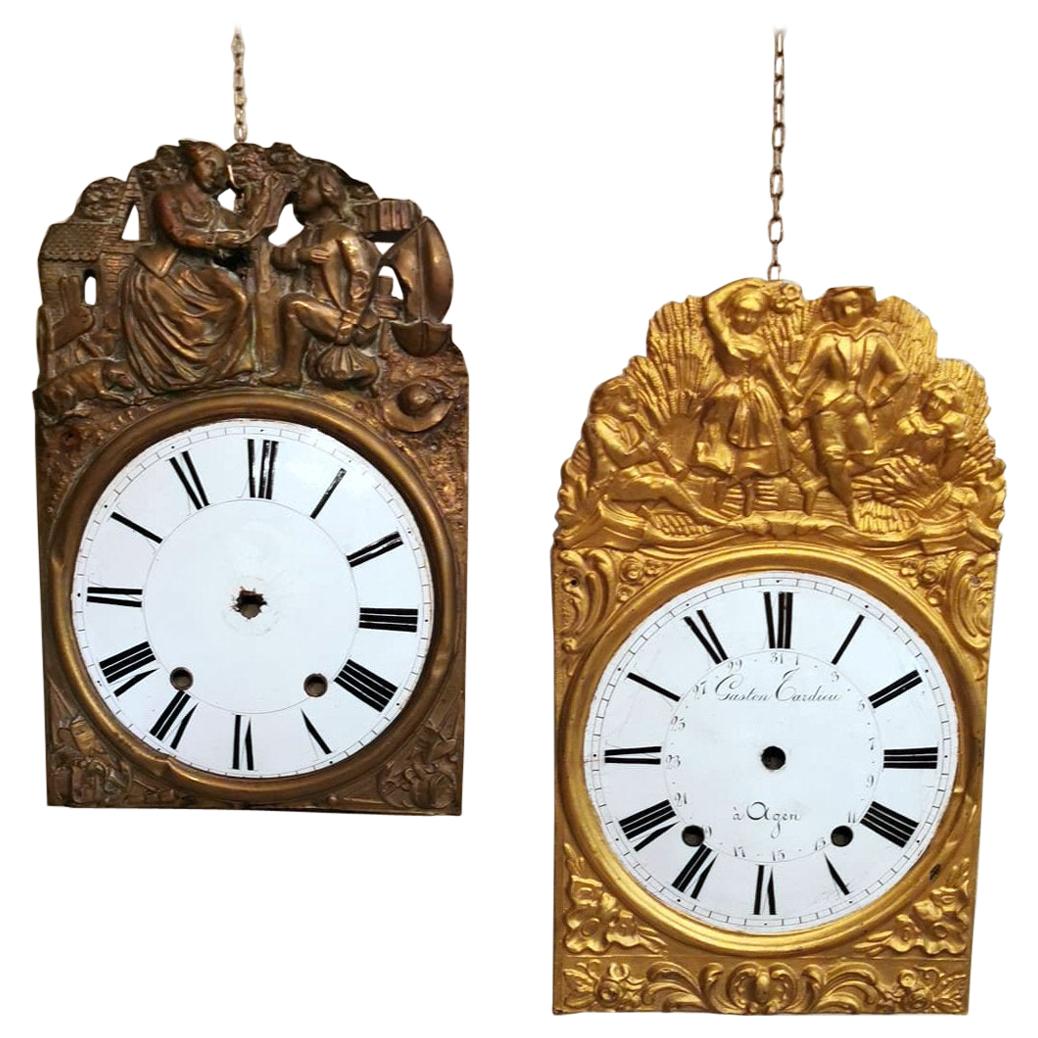 Louis XVI Style Pair of Enameled and Gilded Pediments of French Pendulum Clock