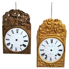 Used Louis XVI Style Pair of Enameled and Gilded Pediments of French Pendulum Clock