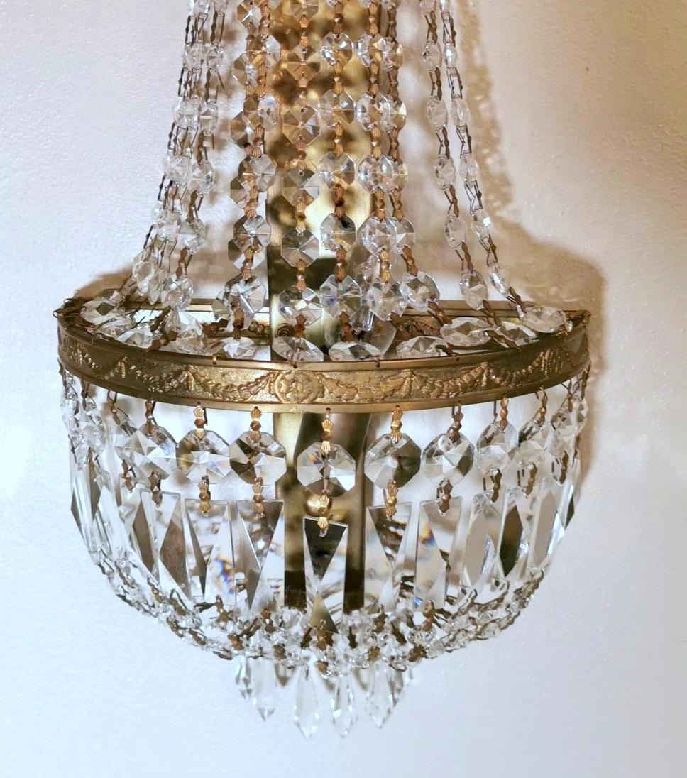 Louis XVI Style Pair of French Balloon Sconces in Brass and Crystal 4