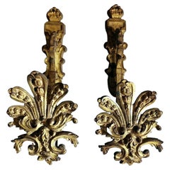 Antique Louis XVI Style Pair of French Curtain Hooks in Gilded and Chiseled Bronze