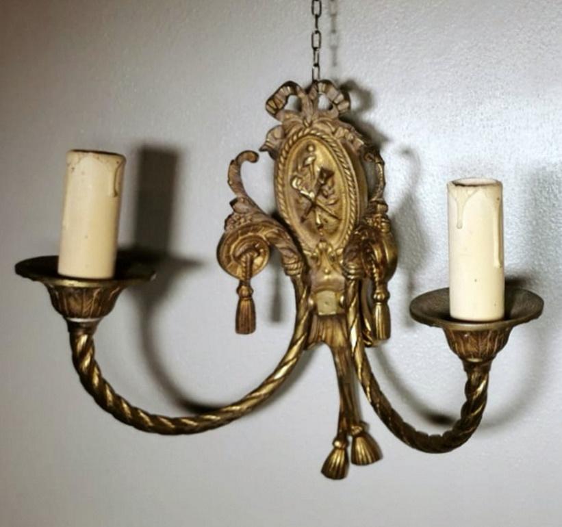 20th Century Louis XVI Style Pair of French Wall Sconces in Gilt Bronze