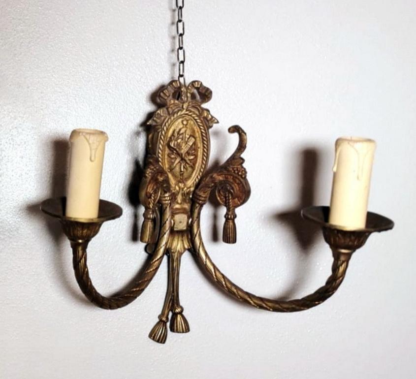 Louis XVI Style Pair of French Wall Sconces in Gilt Bronze 1