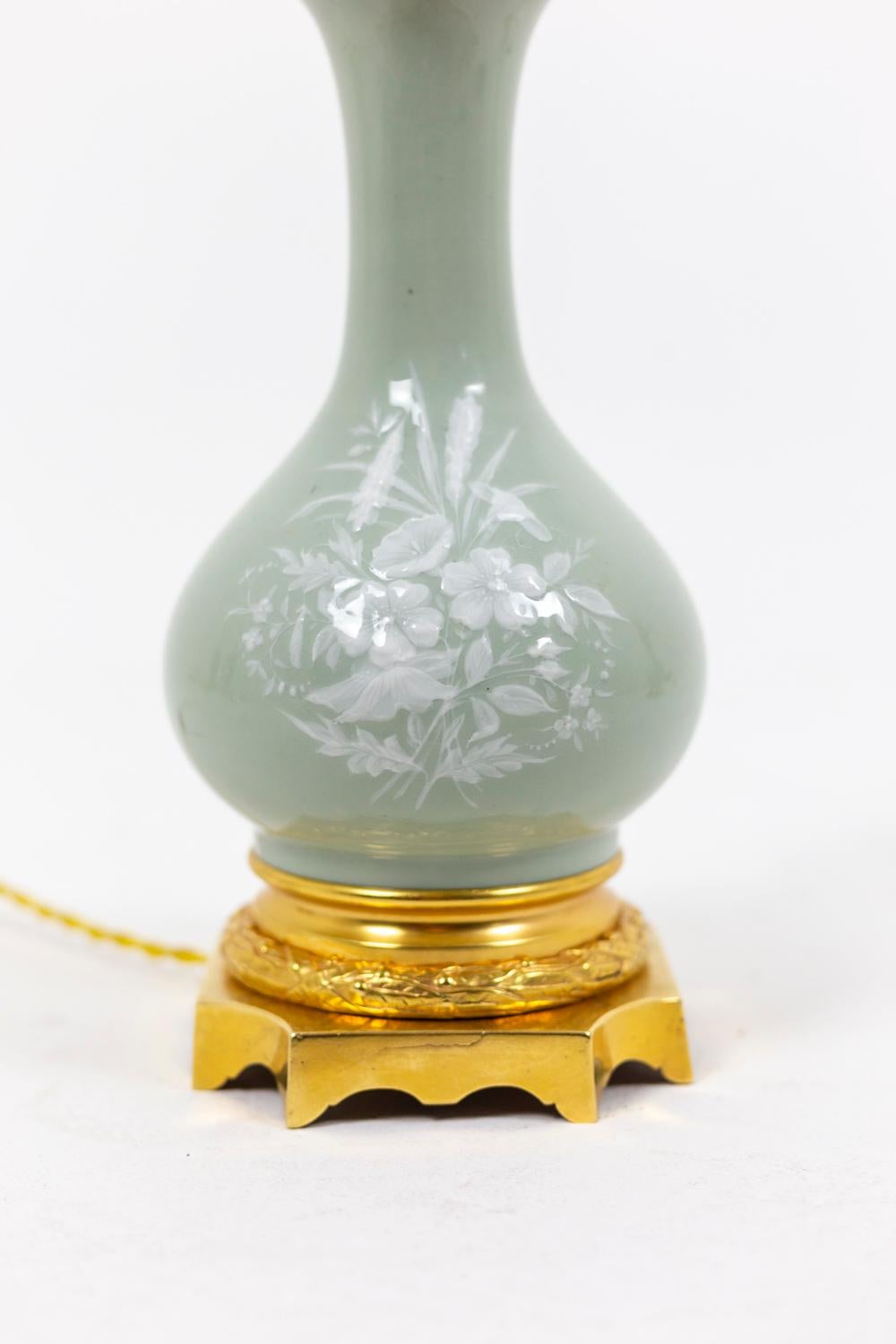 Louis XVI Style Pair of Lamps in Celadon Porcelain, circa 1880 2