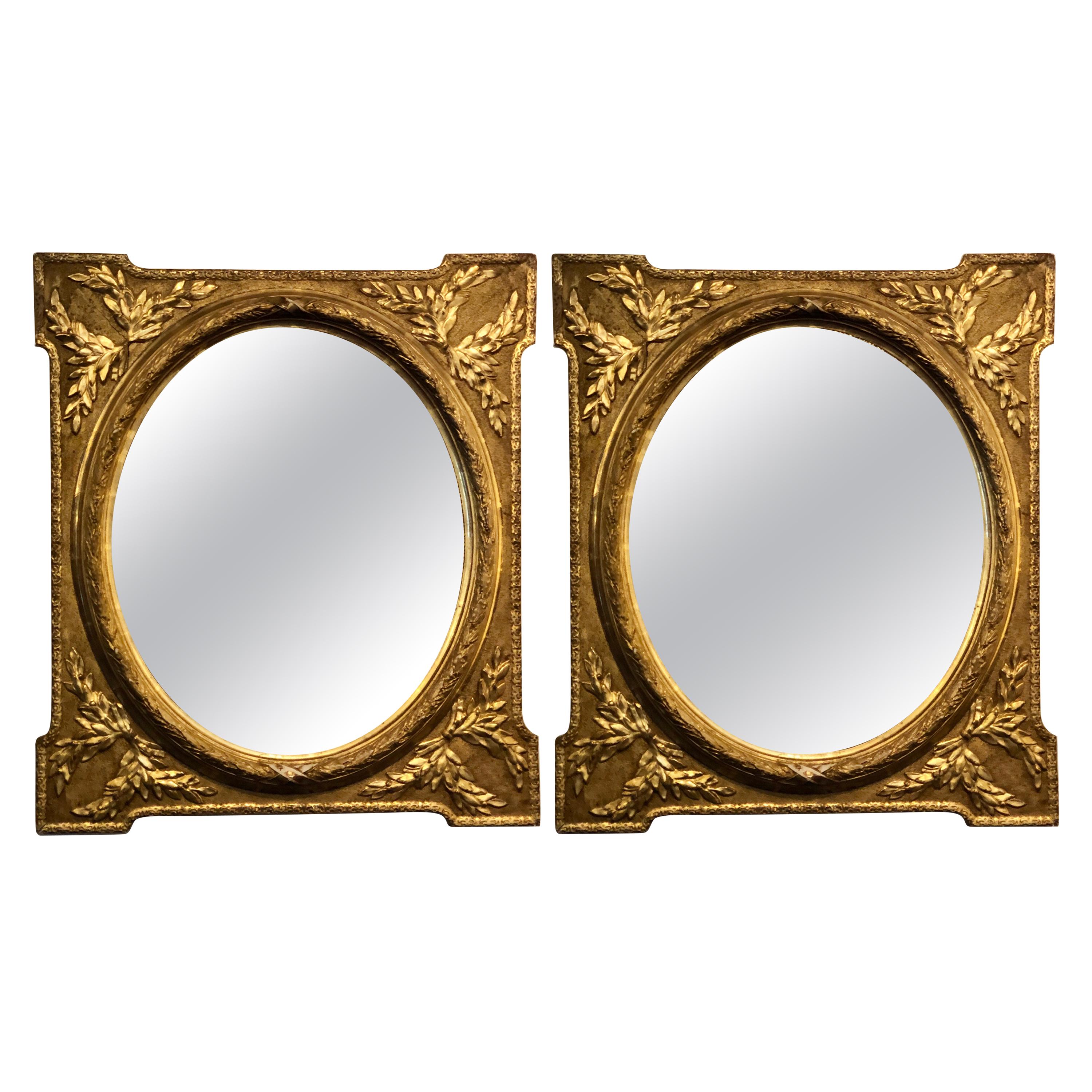 Louis XVI Style Pair of Mirror in Gilt Frames