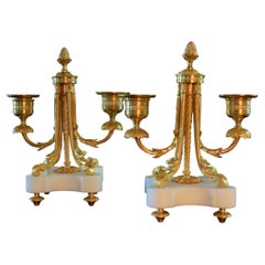 Louis XVI Style Pair of Ormolu and Marble Two Lights Candlesticks