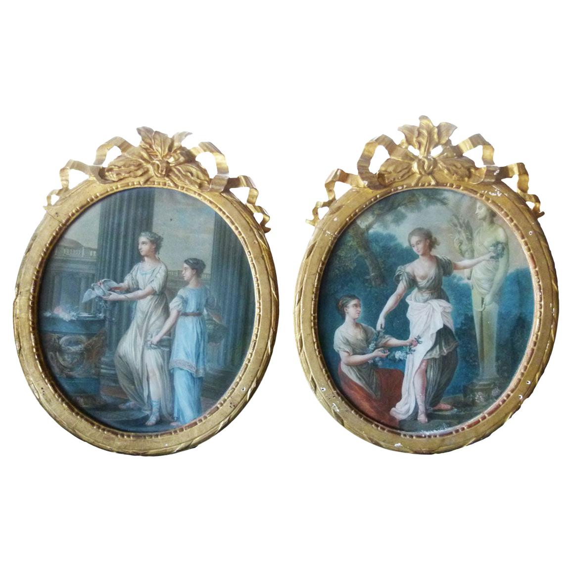 Louis XVI Style Pair of Oval Shaped Pastel Paintings, France