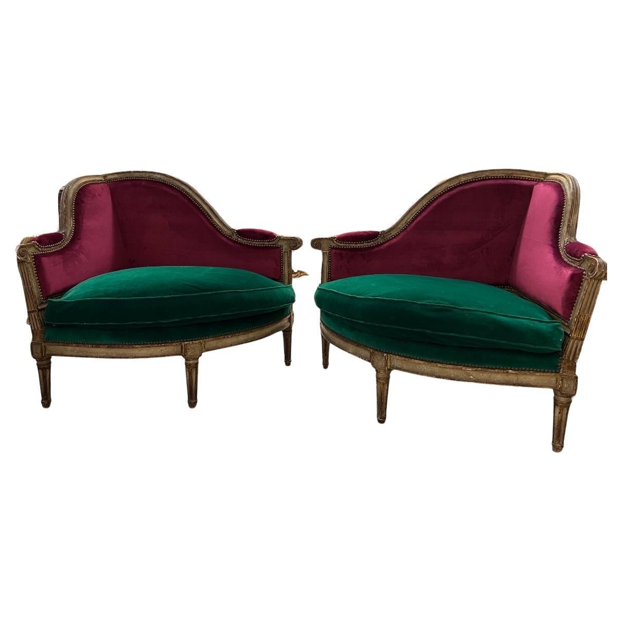 Zweisitzer-Sessel im Louis-XVI.-Stil aus dem 18. Jahrhundert, Paar  im Angebot