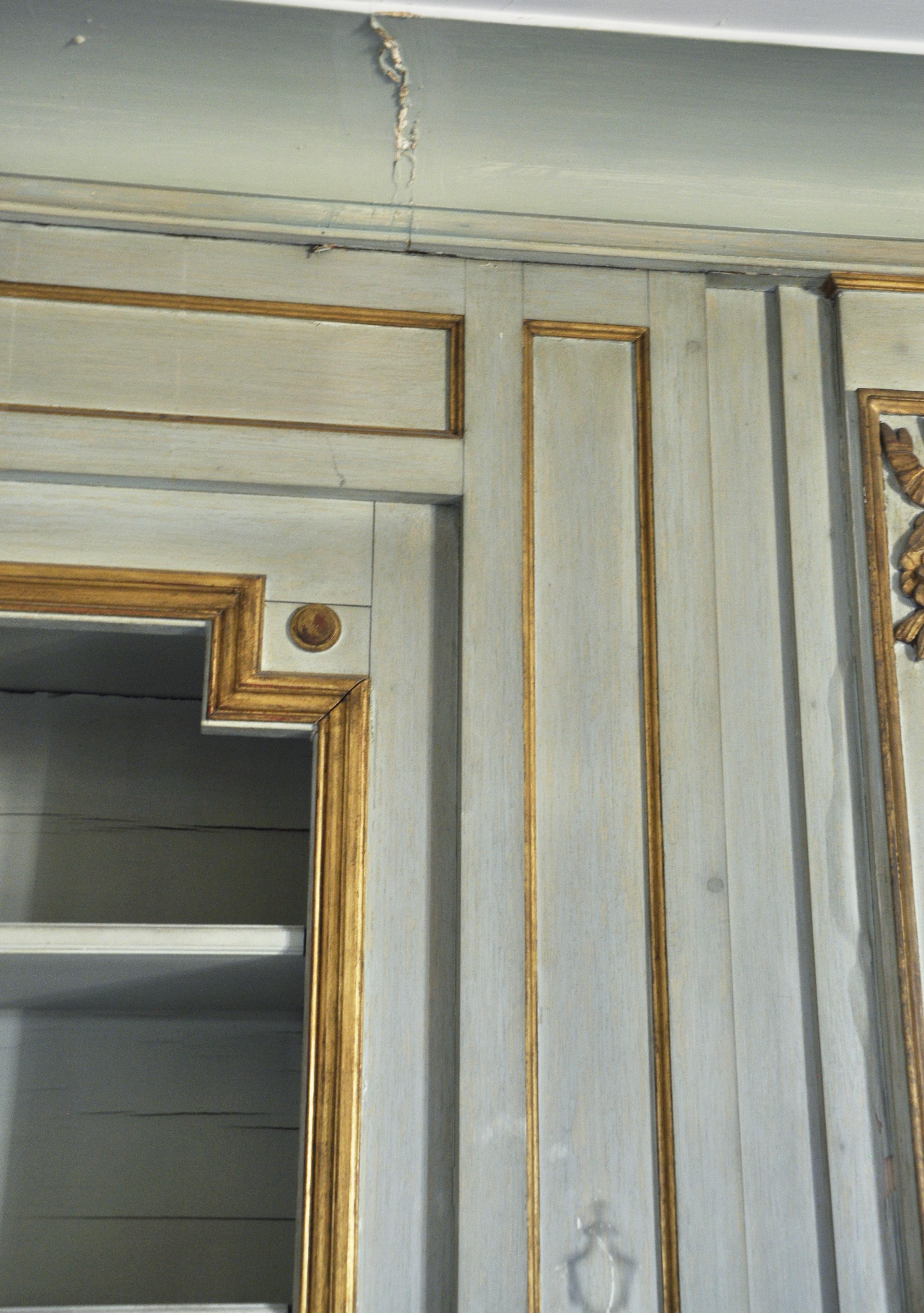 Painted Louis XVI Style Paneling with Louis XVI Period Mantel and Trumeau For Sale