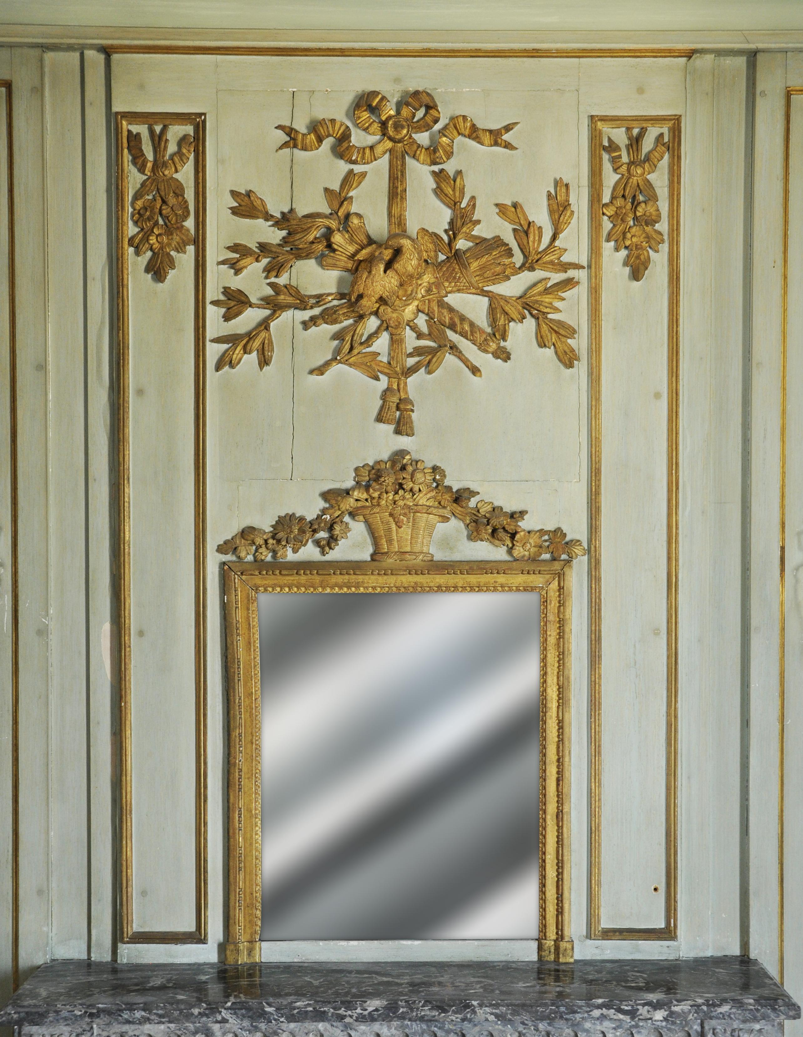 Mid-20th Century Louis XVI Style Paneling with Louis XVI Period Mantel and Trumeau For Sale