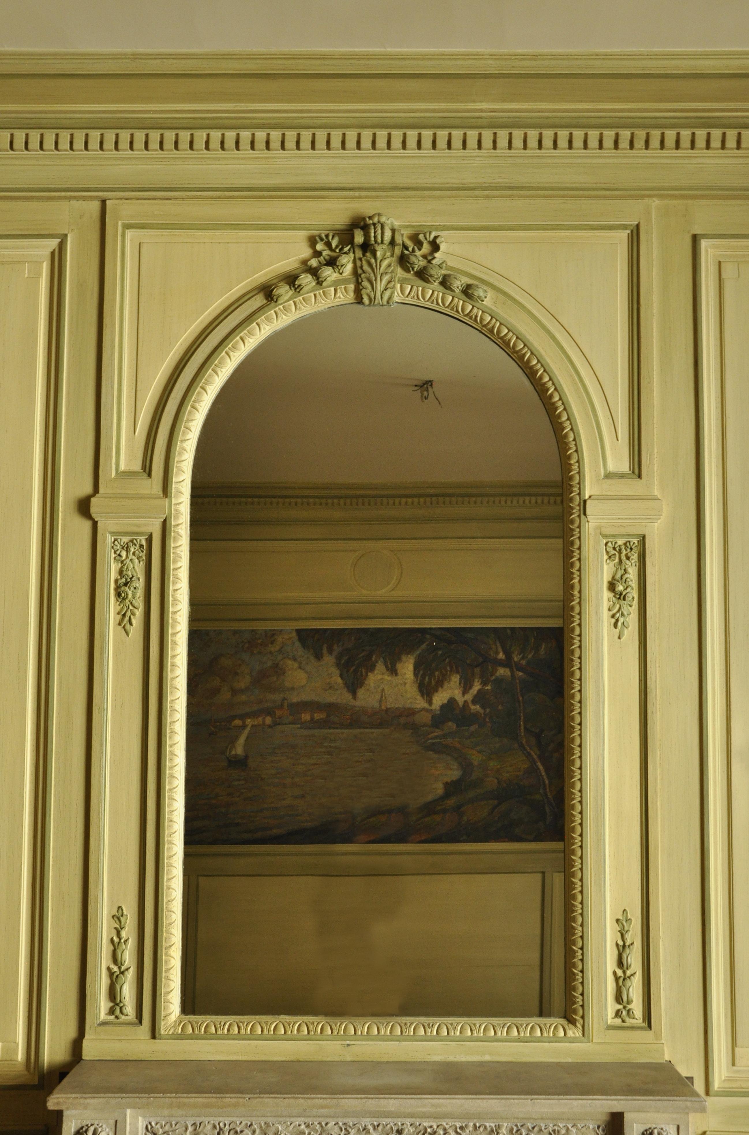Panelling im Louis-XVI.-Stil mit Kamin und einer Meeresszene, Öl auf Leinwand (Französisch) im Angebot