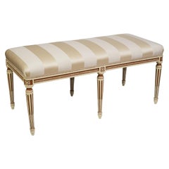 Vintage Louis XVI Style Parcel Cream and Brown Painted Bench