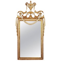 Antique Louis XVI Style Parcel-Gilt and Painted Mirror