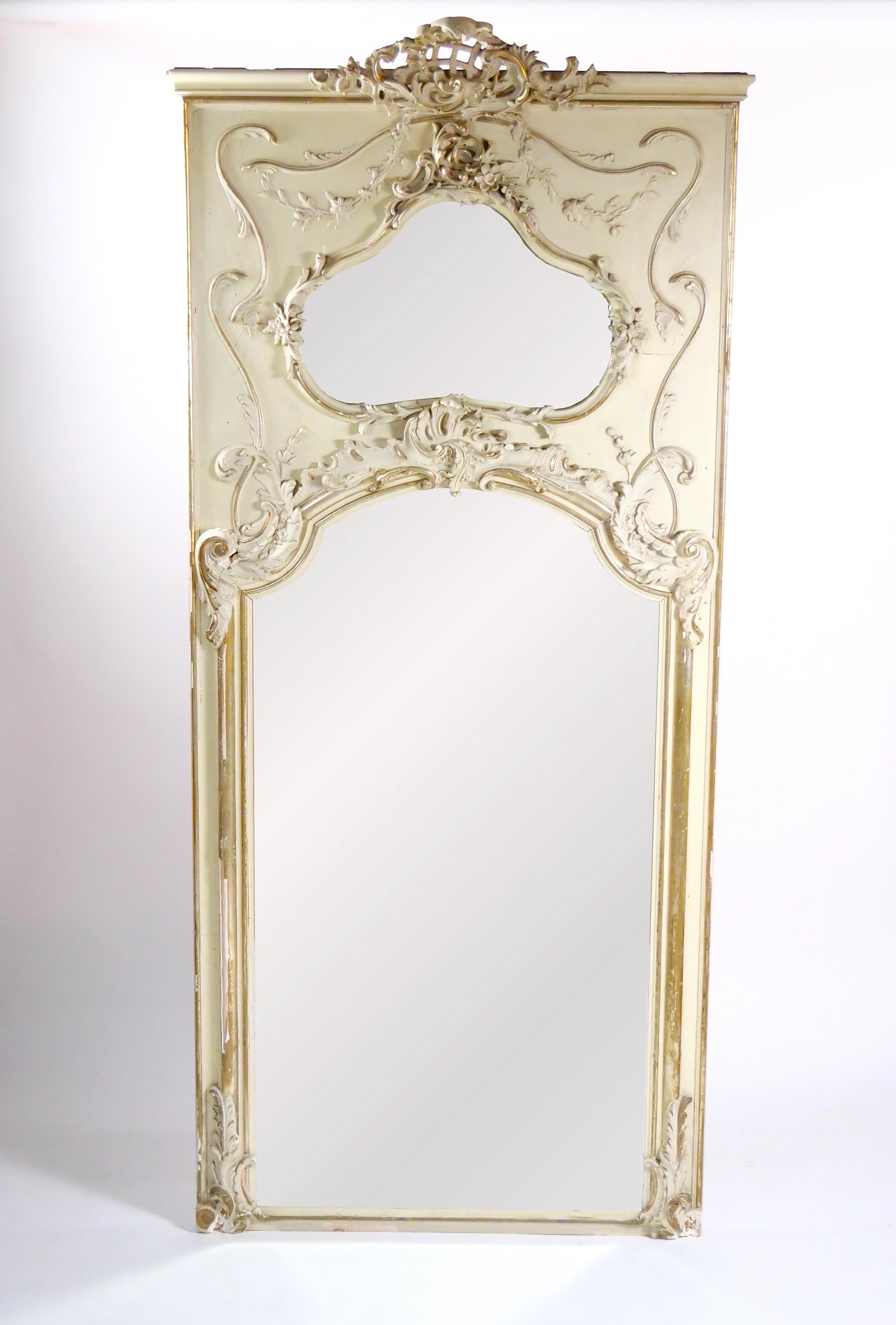 Louis XVI Style Parcel Gilt / White Painted Pier  / Trumeau Mirror For Sale 6