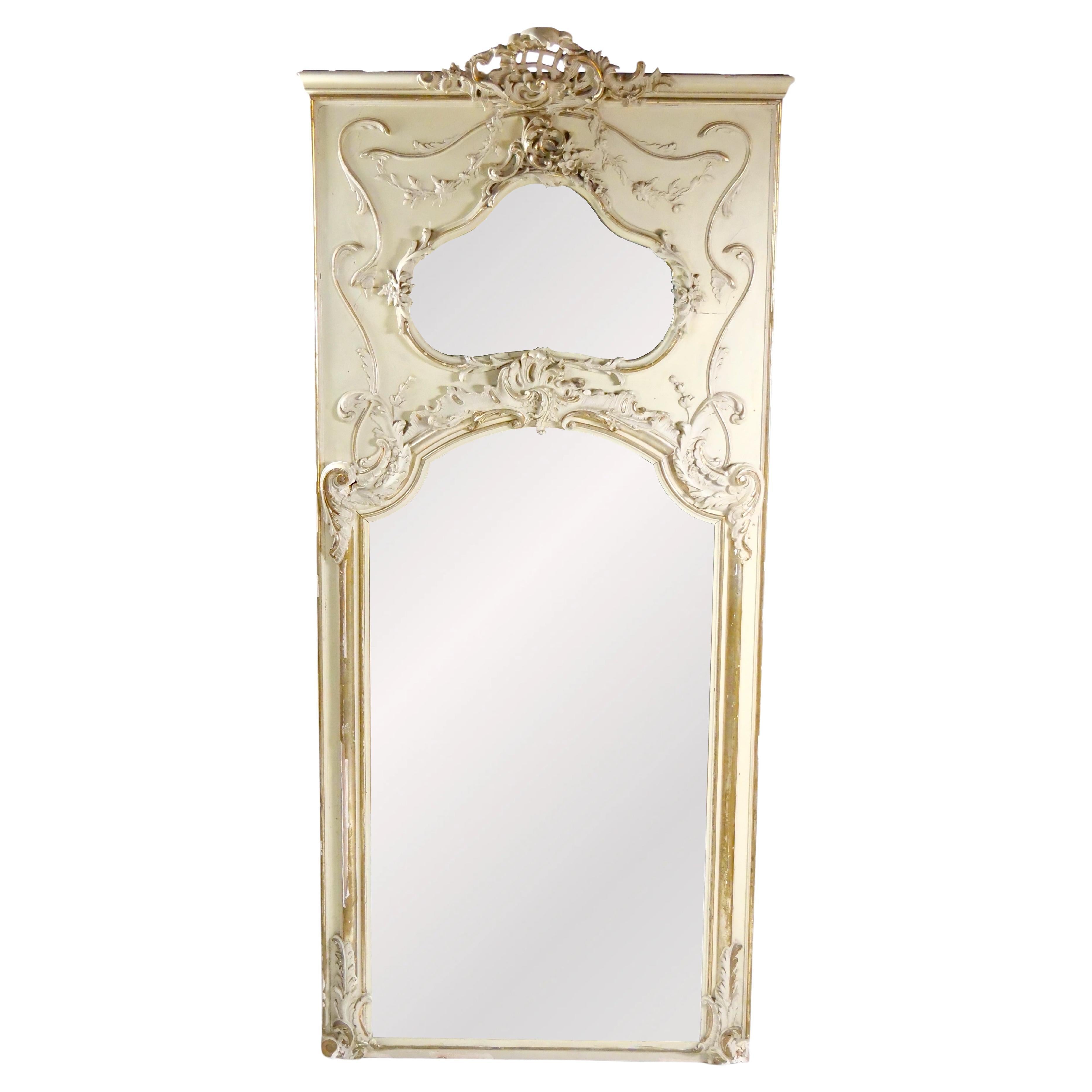 Louis XVI Style Parcel Gilt / White Painted Pier  / Trumeau Mirror