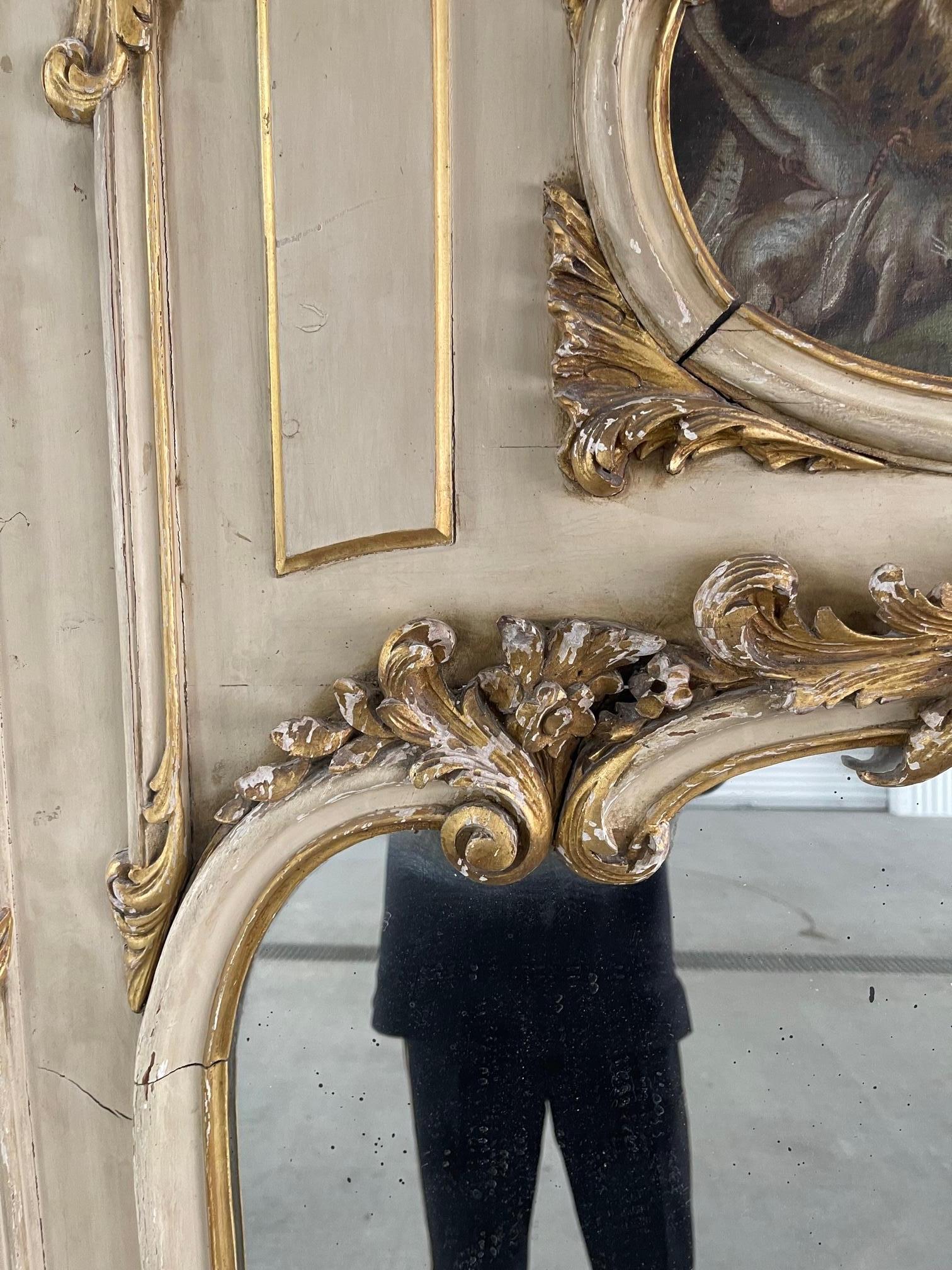 Canvas Louis XVI Style Parcel Giltwood Trumeau Mirror, Early 19th Century For Sale