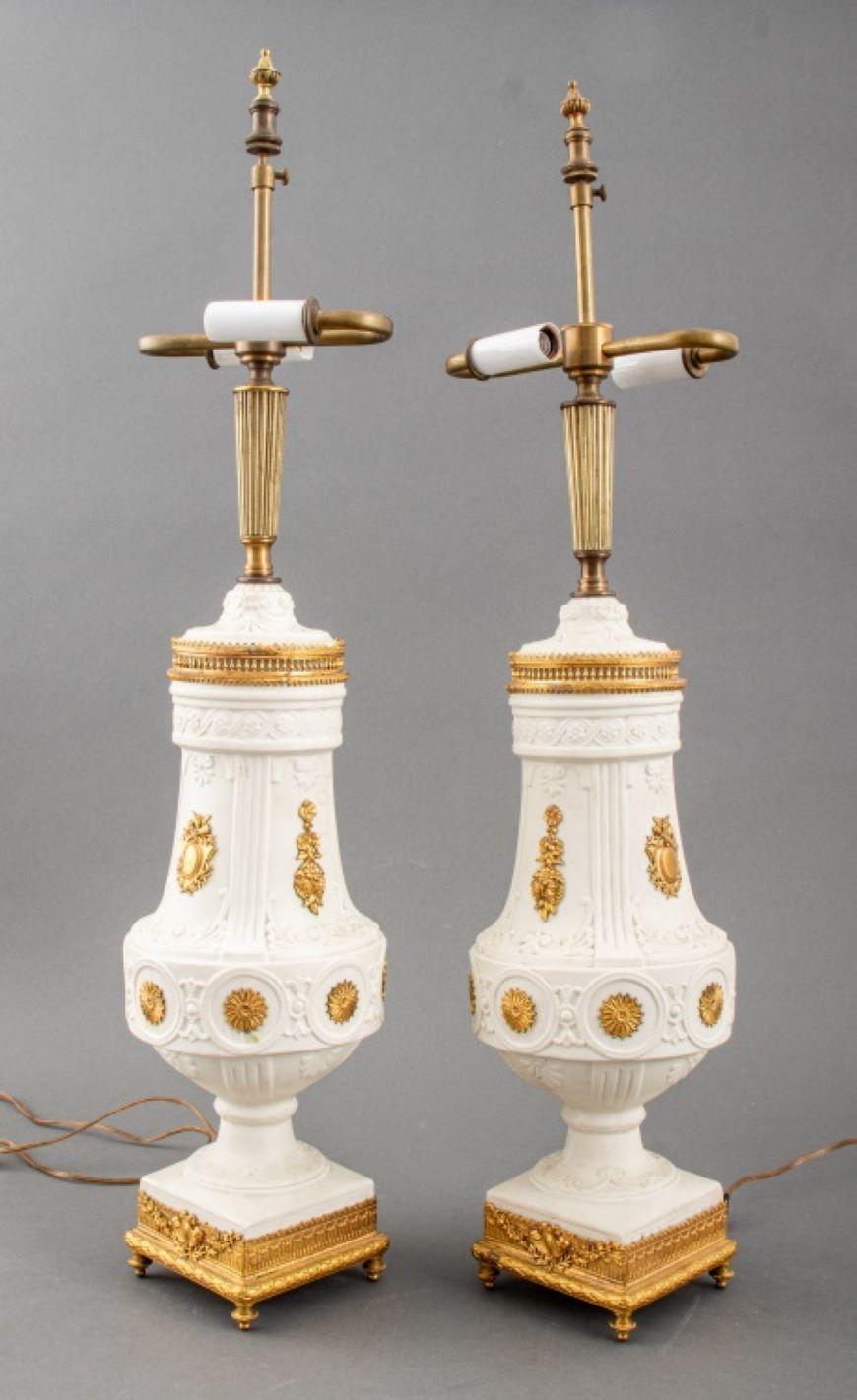Louis XVI Style Parian Giltmetal Mounted Lamps, Pair In Good Condition For Sale In New York, NY