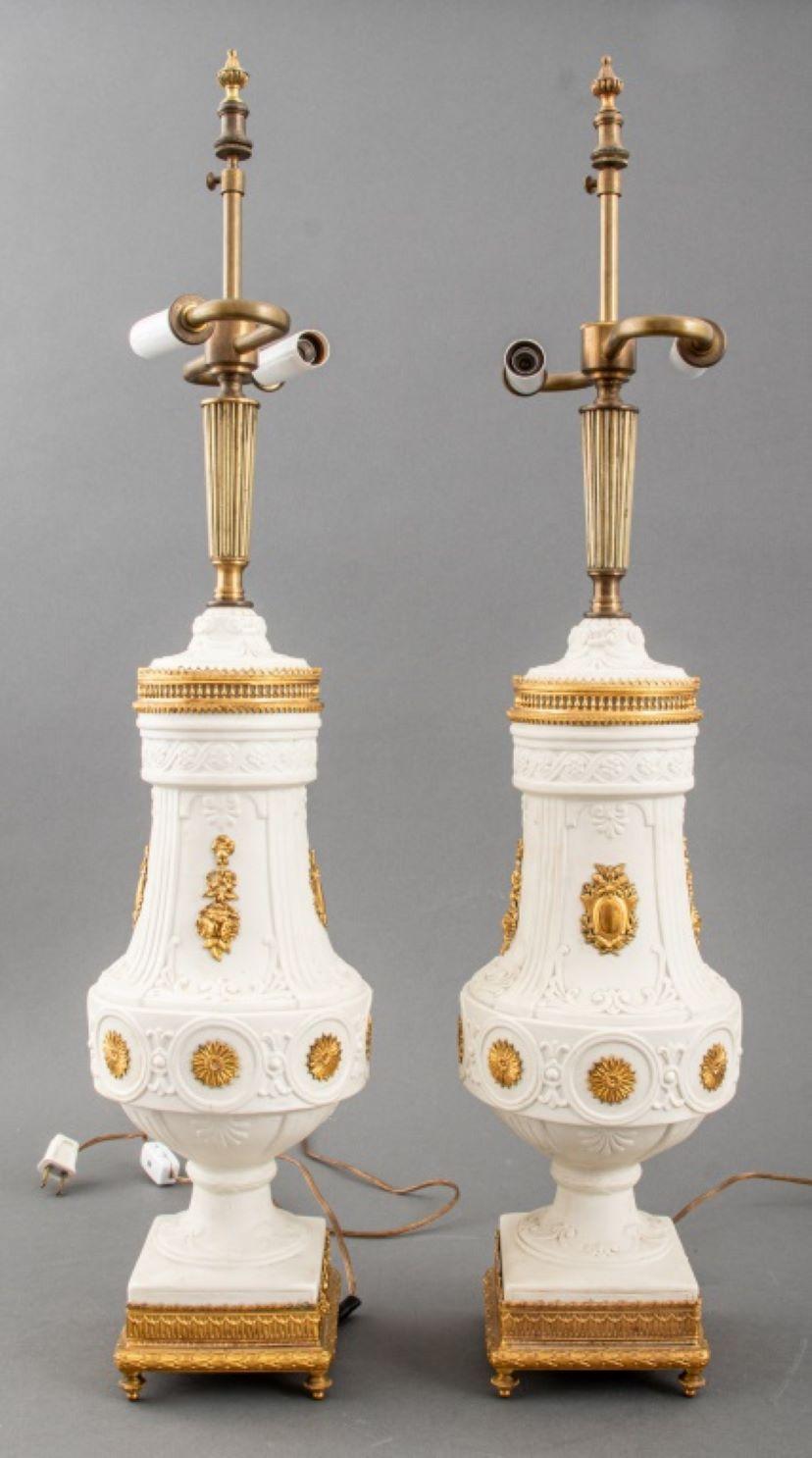 Metal Louis XVI Style Parian Giltmetal Mounted Lamps, Pair For Sale