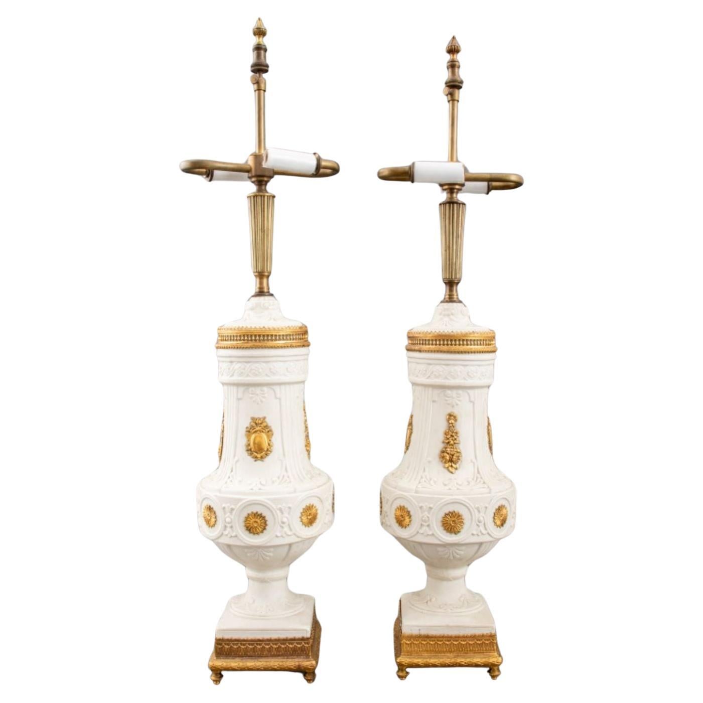 Louis XVI Style Parian Giltmetal Mounted Lamps, Pair For Sale