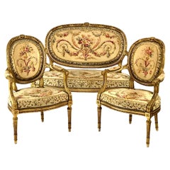Louis XVI Style Parisian Gilded 5 Pieces Salon Suite