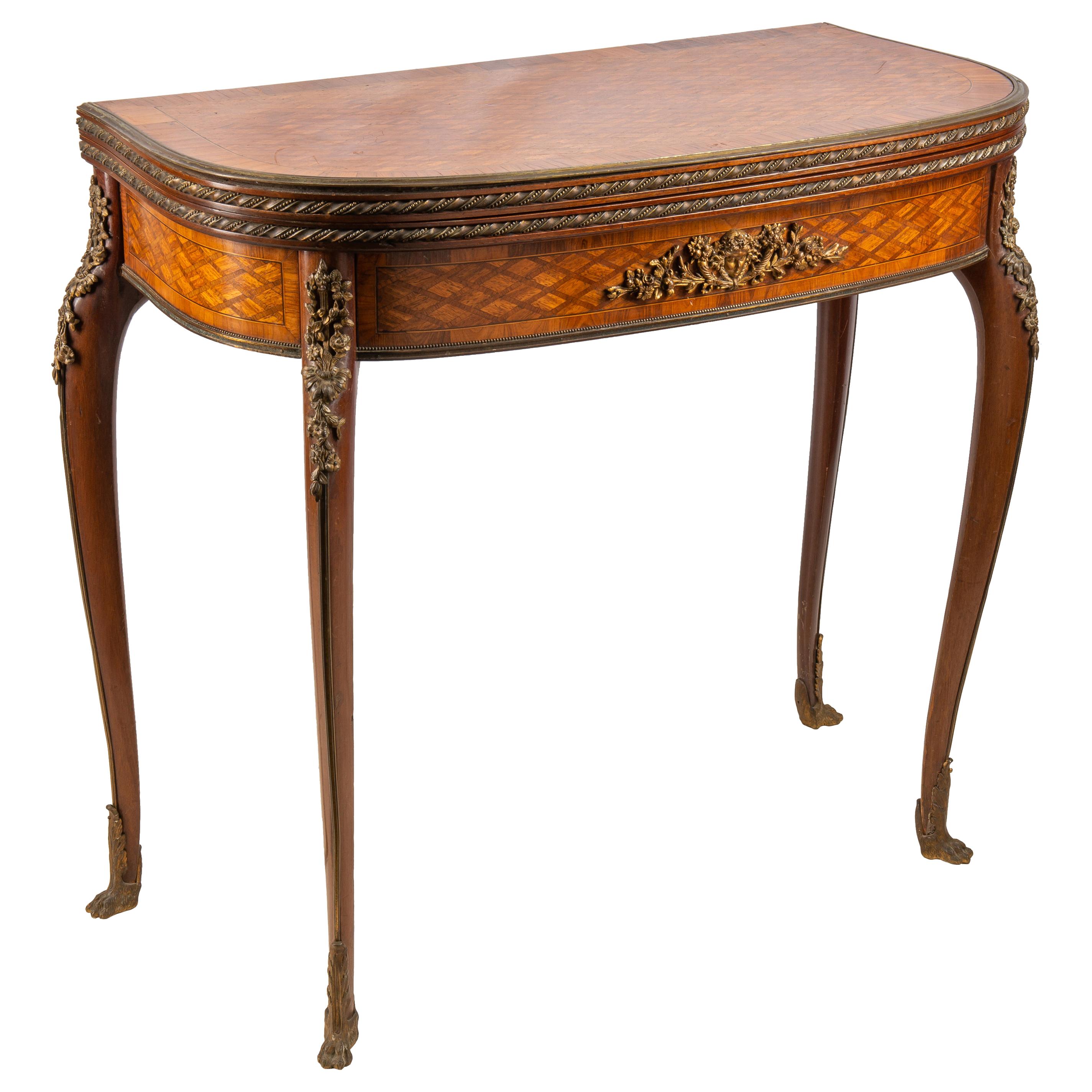 Louis XVI Style Parquetry Inlaid Card Table, circa 1890 Linke Style For Sale