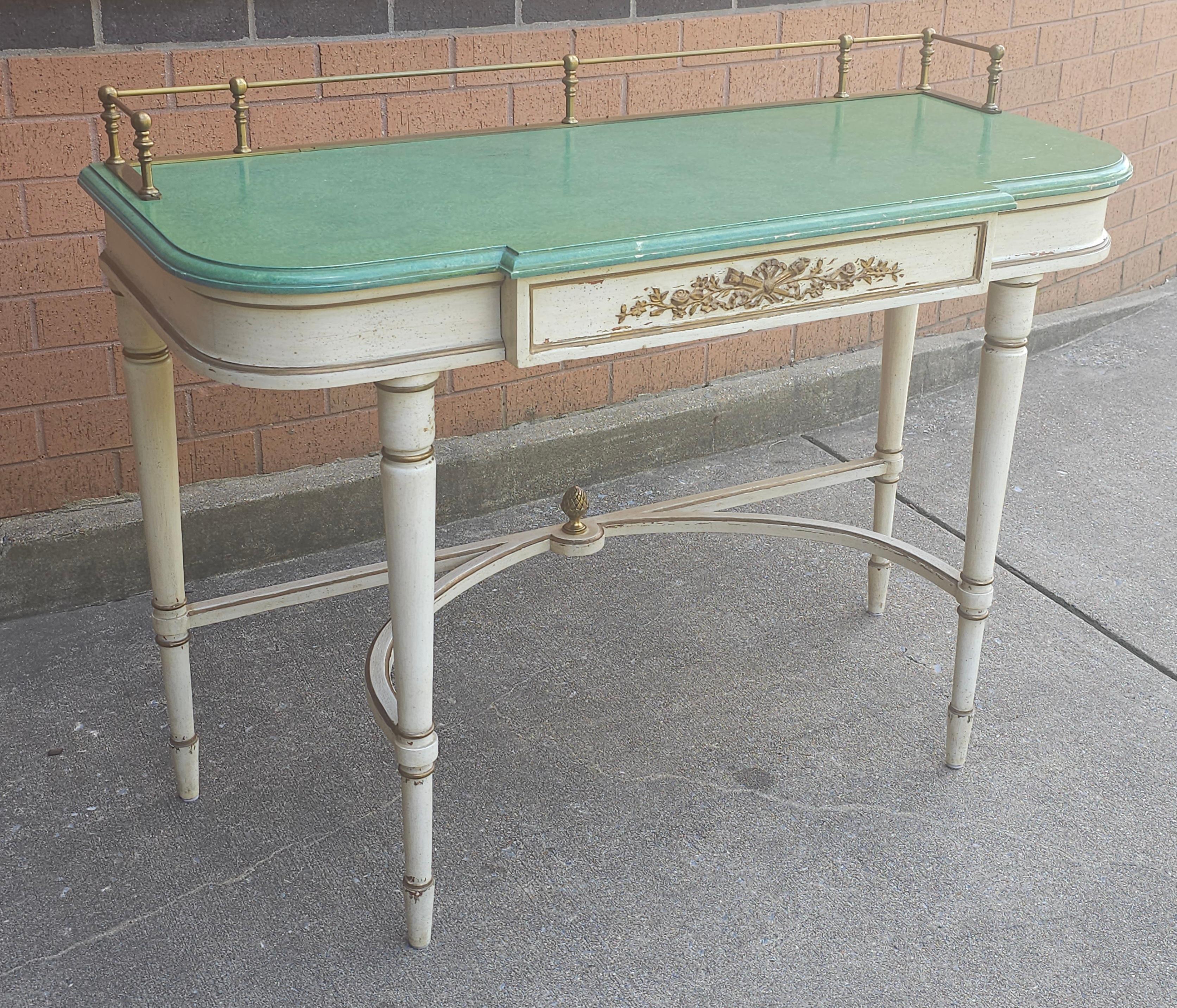 American Louis XVI Style Partial Gilt, Cream and Green Enamel Painted Console Table For Sale
