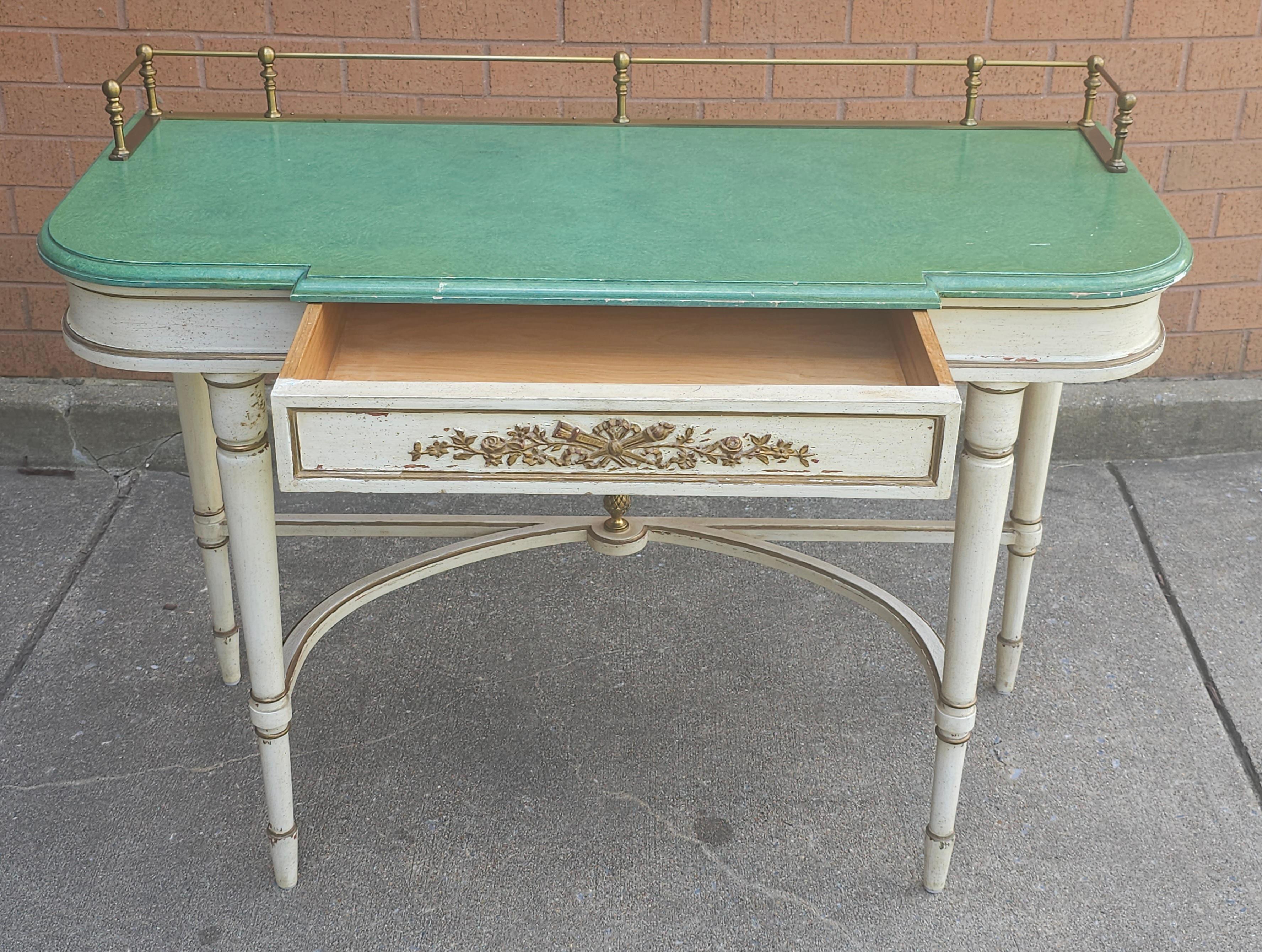 Louis XVI Style Partial Gilt, Cream and Green Enamel Painted Console Table In Good Condition For Sale In Germantown, MD