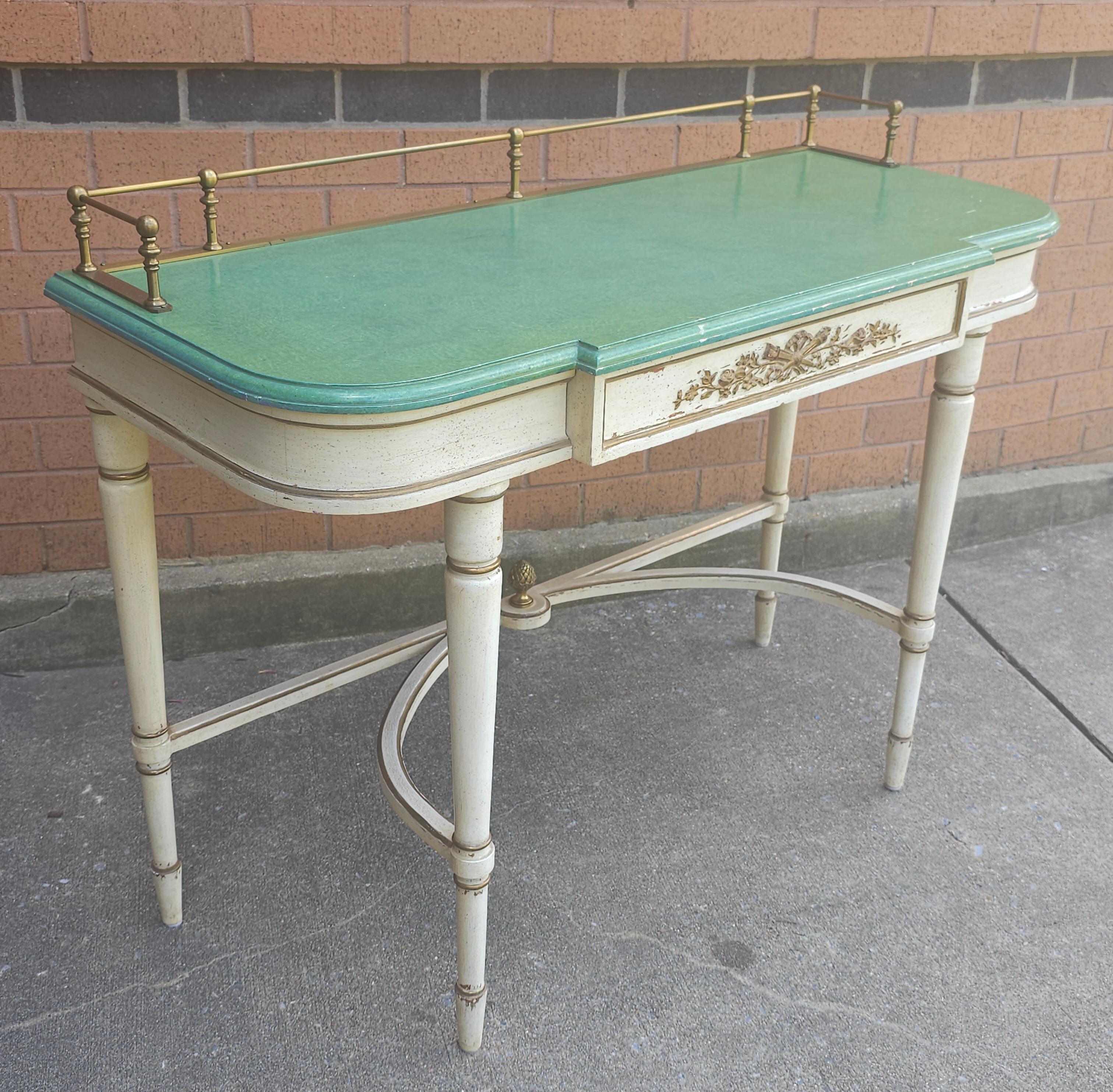 20th Century Louis XVI Style Partial Gilt, Cream and Green Enamel Painted Console Table For Sale