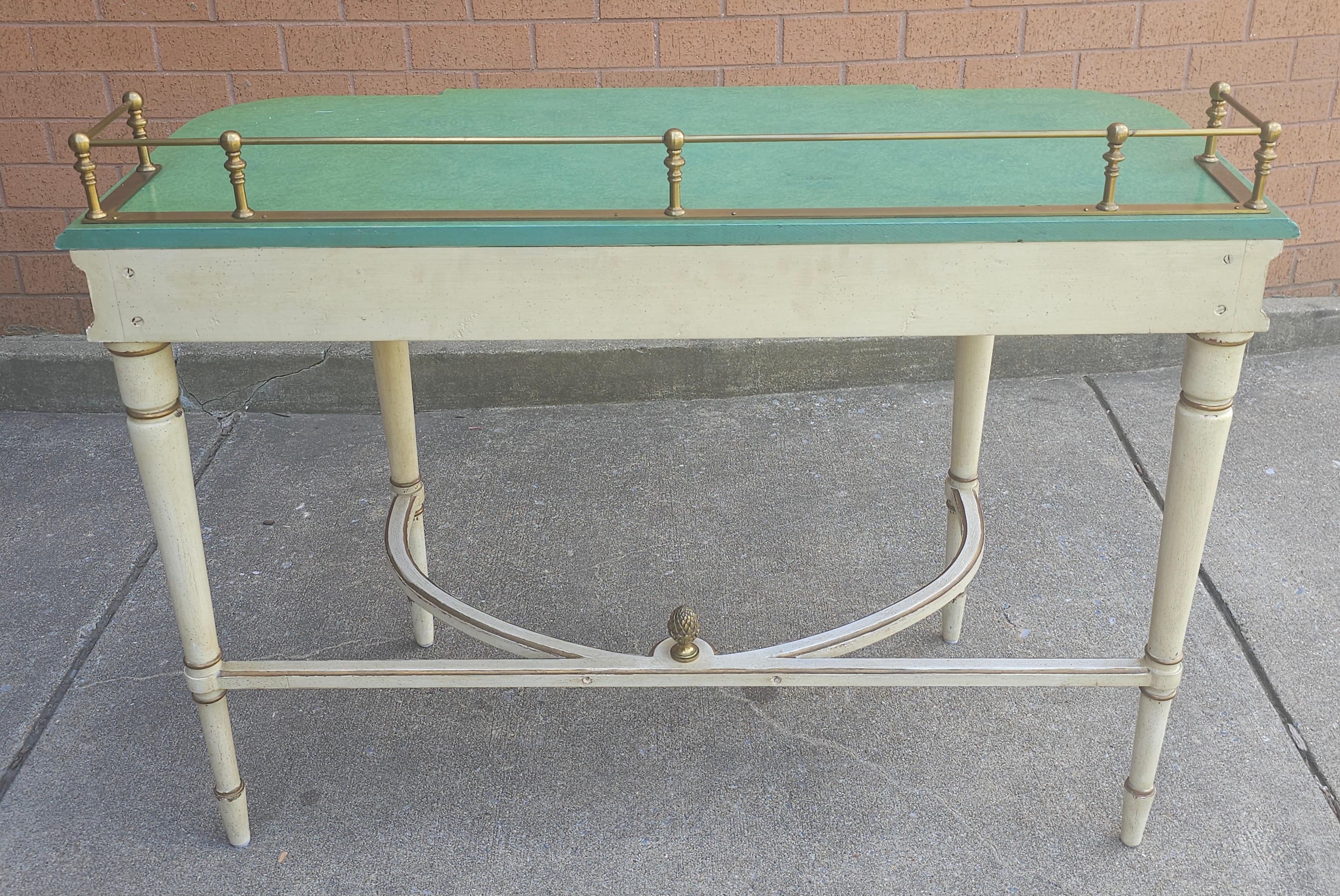 Louis XVI Style Partial Gilt, Cream and Green Enamel Painted Console Table For Sale 1