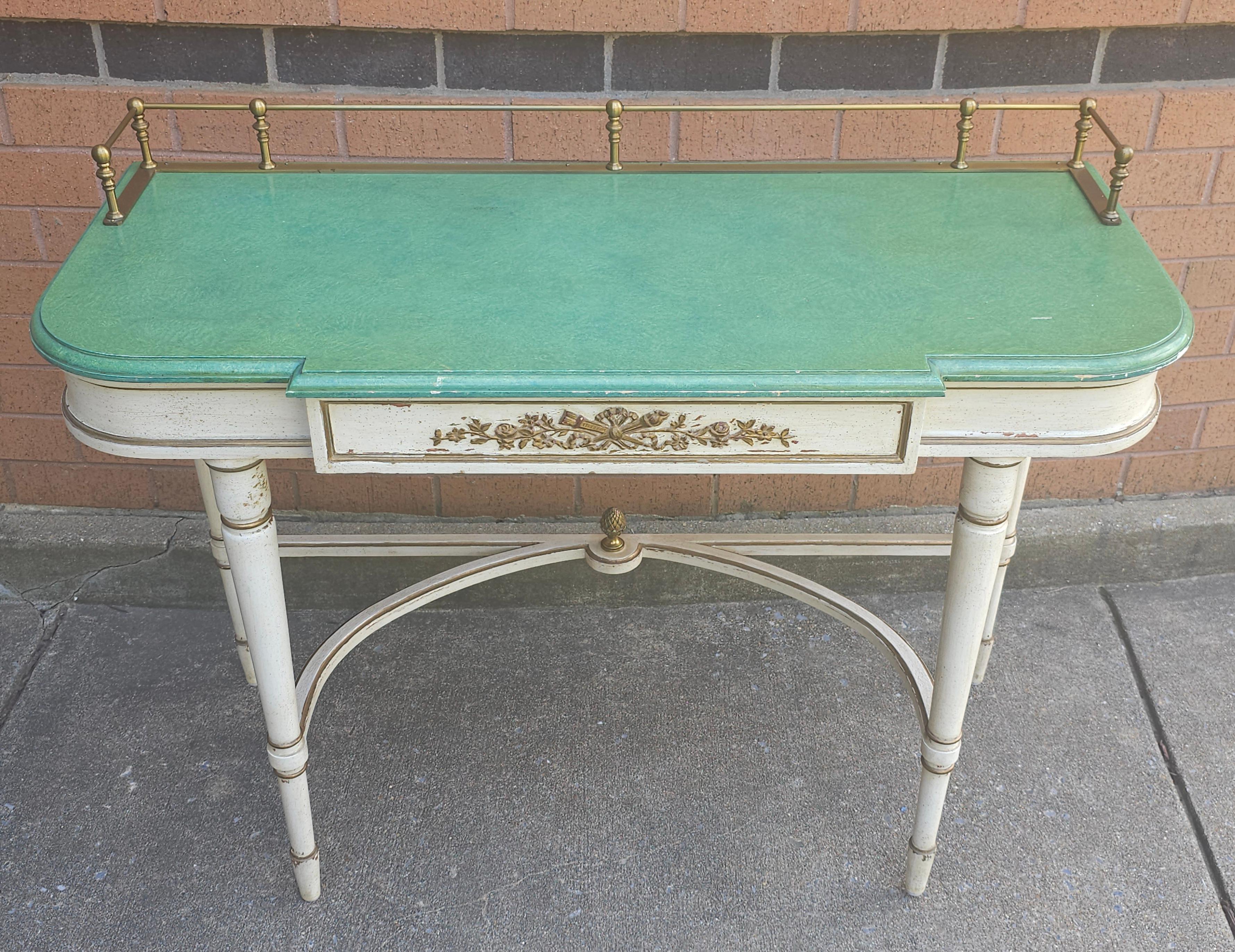 Louis XVI Style Partial Gilt, Cream and Green Enamel Painted Console Table For Sale 2
