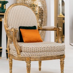 Louis XVI-Style Patterned Golden Armchair