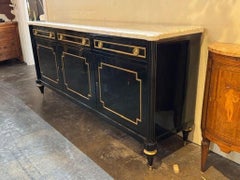 Louis XVI Style Piano Black Sideboard with a Marble Top