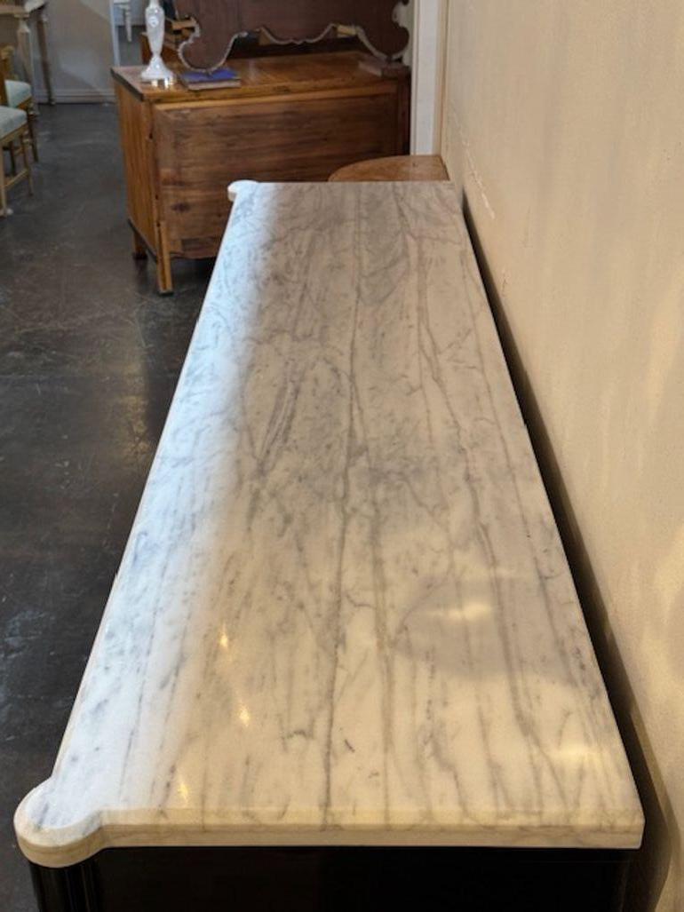 Italian Louis XVI Style Piano Black Sideboard with a Marble Top For Sale