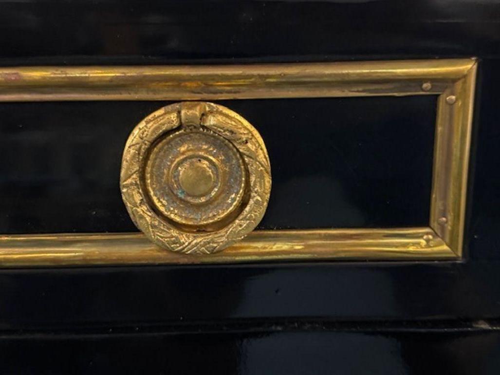 Louis XVI Style Piano Black Sideboard with a Marble Top In Good Condition For Sale In Dallas, TX