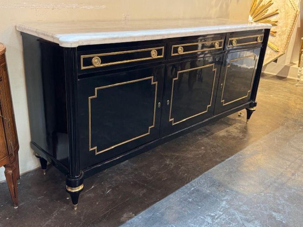 Louis XVI Style Piano Black Sideboard with a Marble Top For Sale 2