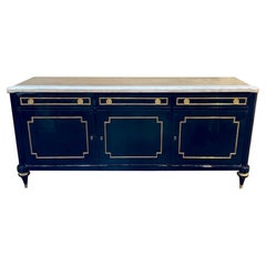 Louis XVI Style Piano Black Sideboard with a Marble Top